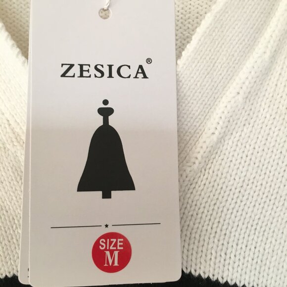 ZESICA Women's Winter Sweaters Lapel V Neck Long Sleeve White /black Striped M - Picture 3 of 6
